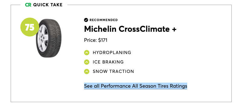 Michelin CrossClimate + was the best pick for performance all-season tires