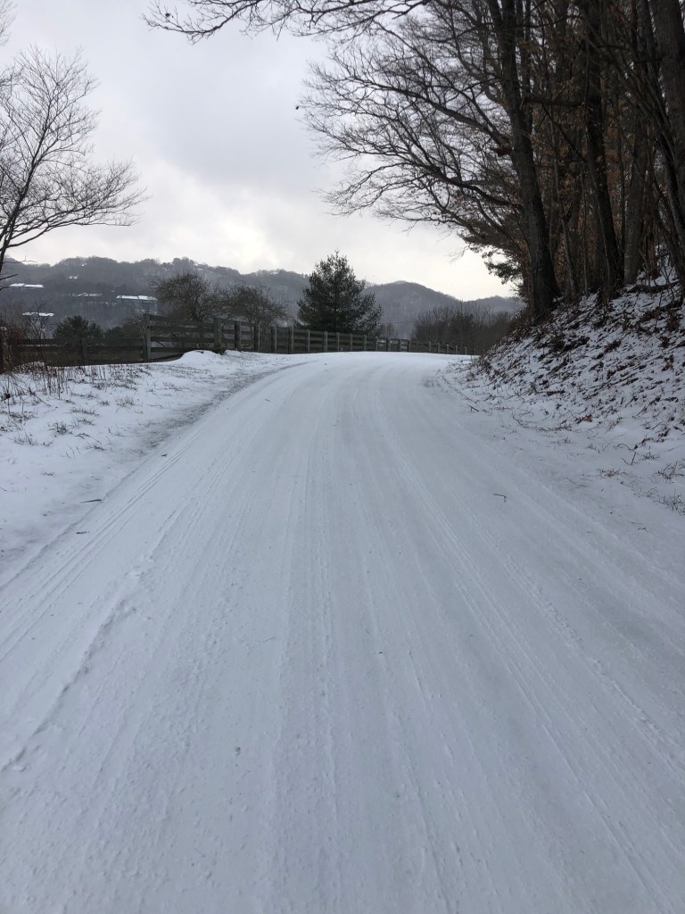 snowy back road in the Blue Ridge Mountains