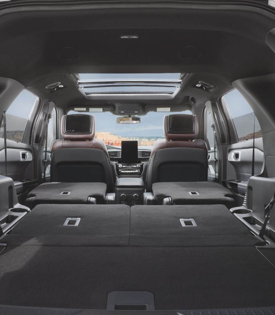 Looking through the 2021 Ford Explorer, you can see the amount of potential cargo capacity with both rows of back seats folded down