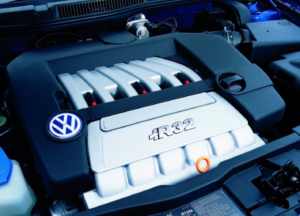 The 2004 Volkswagen Golf R32's 3.2-liter VR6 engine