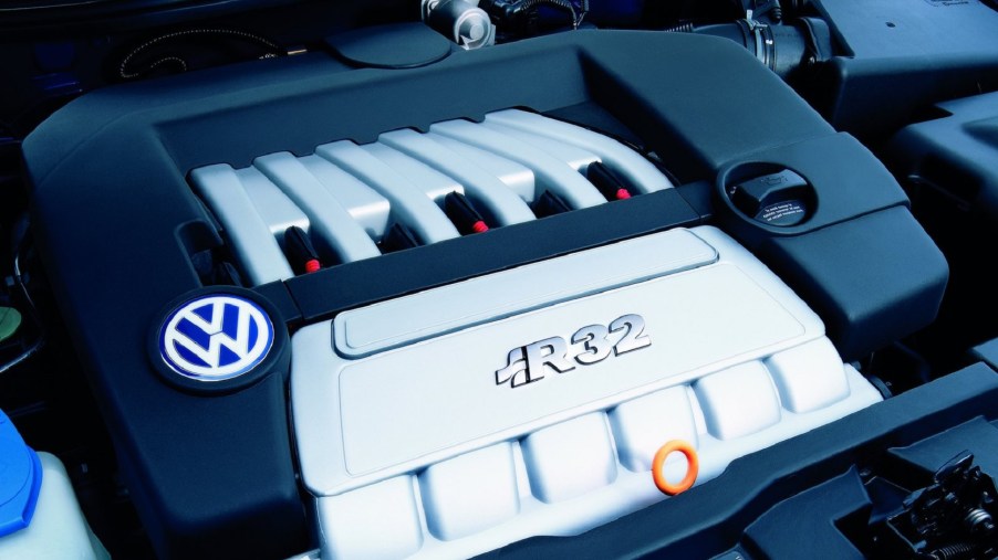 The 2004 Volkswagen Golf R32's 3.2-liter VR6 engine