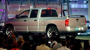 A beige metallic 2005 Dodge Ram 2500 onstage during the Spike TV Presents Auto Rox: The Automotive Award Show at the Barker Hanger Airport on January 22, 2005, in Santa Monica, California.