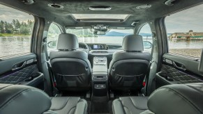 The gray leather interior of a 2020 Hyundai Palisade