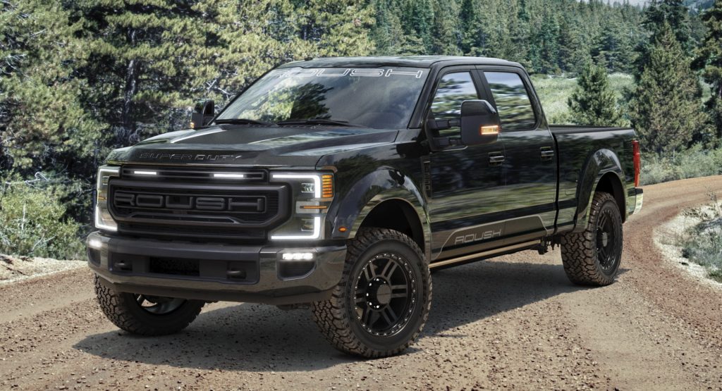 2020 Ford F-250 equipped with the Roush package parked in dirt