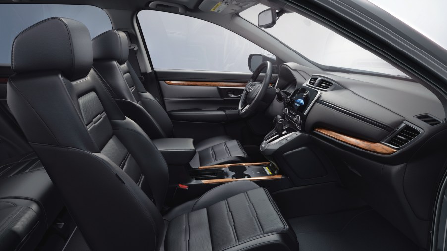The black interior of a 2021 Honda CR-V Touring model