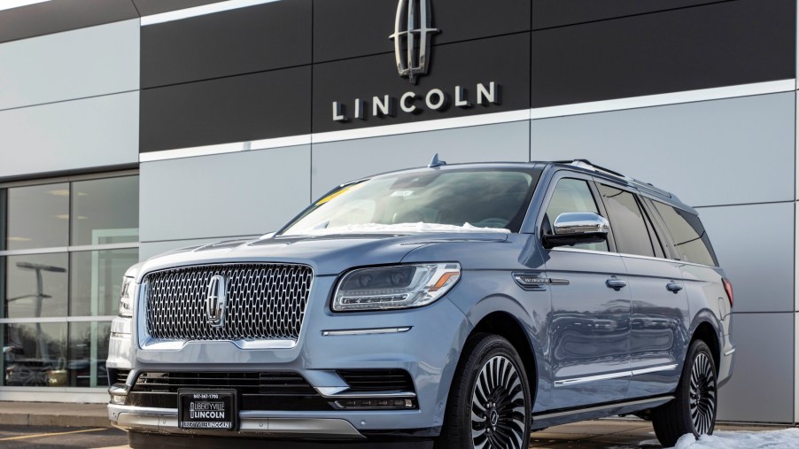 A silver 2021 Lincoln Navigator SUV at a Ford Lincoln dealership in Libertyville, Illinois on January 6, 2021