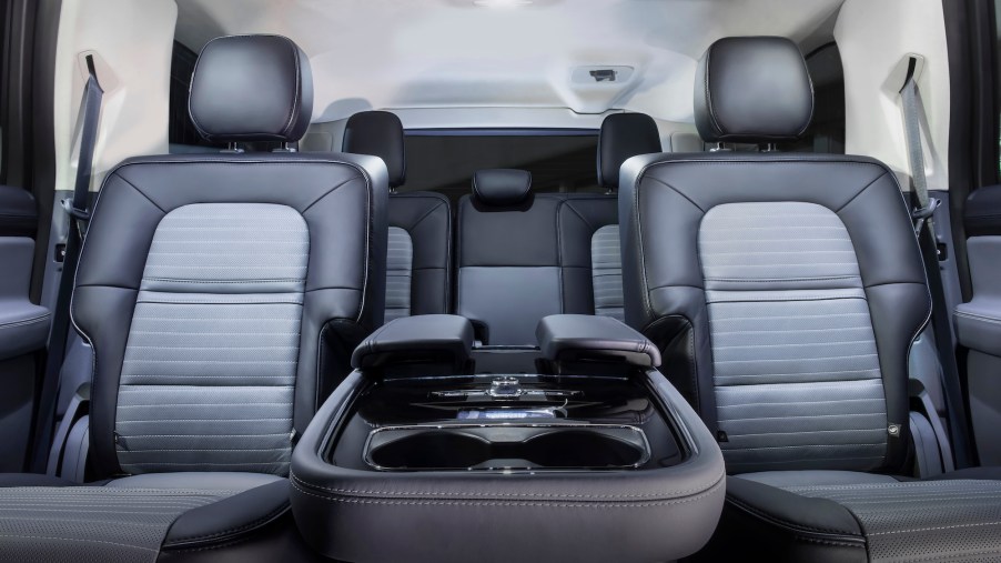 The 2021 Navigator Black Label Edition's gray and black leather seating
