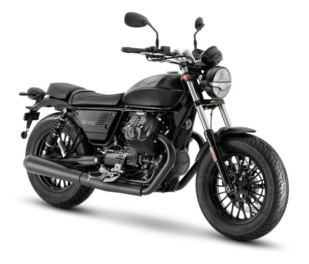 A black 2021 Moto Guzzi V9 Bobber