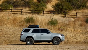 A silver 2021 Toyota 4Runner parked on a dirt road