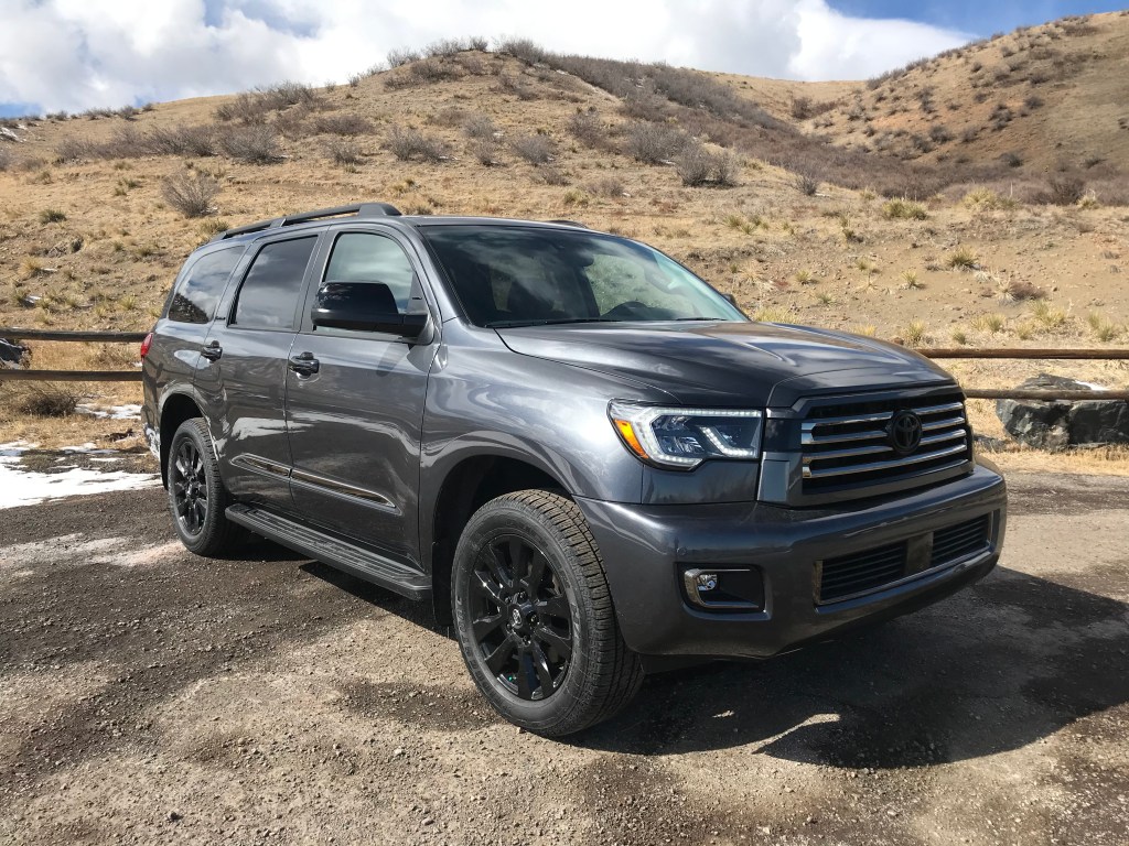 2021 Toyota Sequoia parked with arid foothills in the background