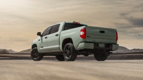 A white 2021 Toyota Tundra TRD parked in a desert
