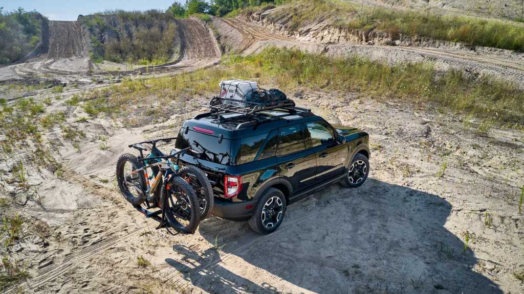 2021 Ford Bronco Sport in a feild wearing the new Bike themed accessories bundle 