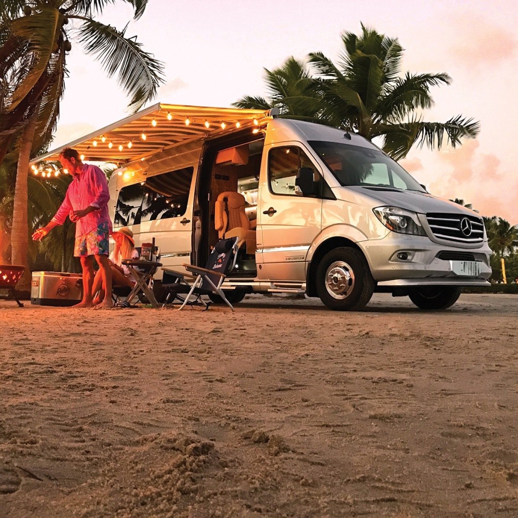 2021 Tommy Bahama Airstream van opened up camping