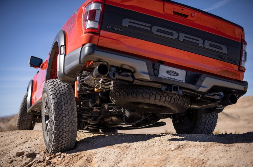An image of the 2021 Ford F-150 Raptor in the desert.
