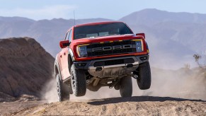 An image of the 2021 Ford F-150 Raptor in the desert.