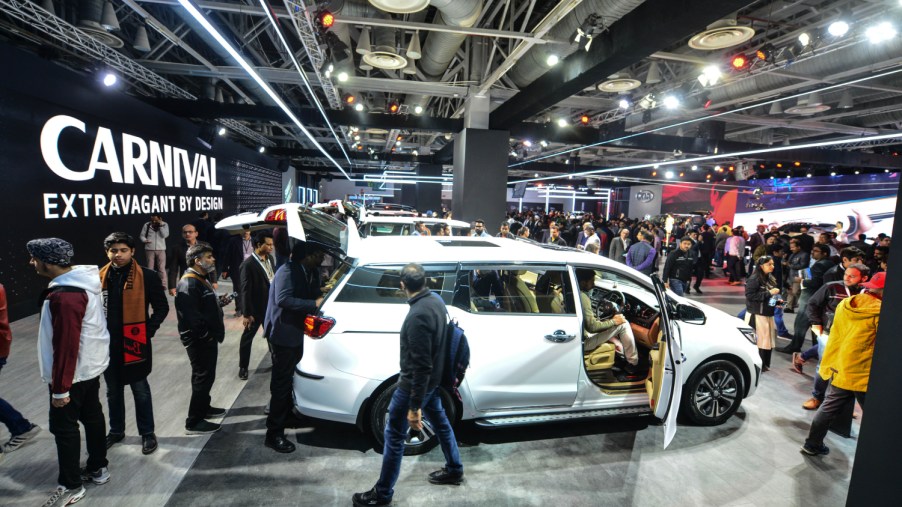 The new 2022 Kia Carnival on display at Auto Expo 2020