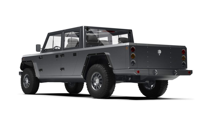 A black-and-white rendering of the Bollinger B2 electric pickup truck