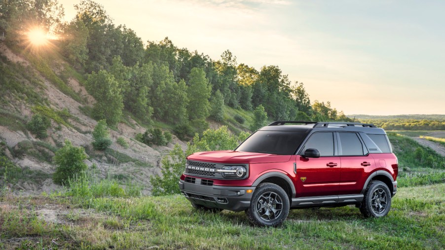 2021 Ford Bronco parked on a grassy hill