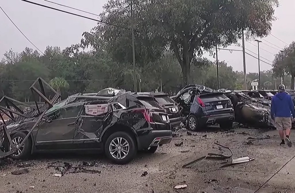 Row of Cadillac XT4s and XT5s got destroyed by Florida man street racing.