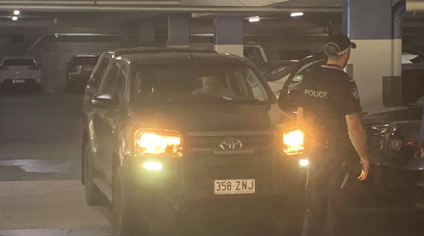 Police at Mount Pleasant Centre indoor carpark after a reported carjacking of the stolen TOyota land cruiser
