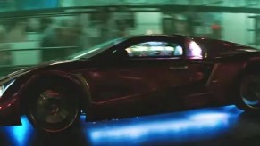 a side shot of the purple Vaydor at speed in the DC Comics film suicide squad