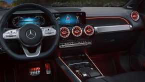 dash display of the 2021 GLB250 illuminated in red