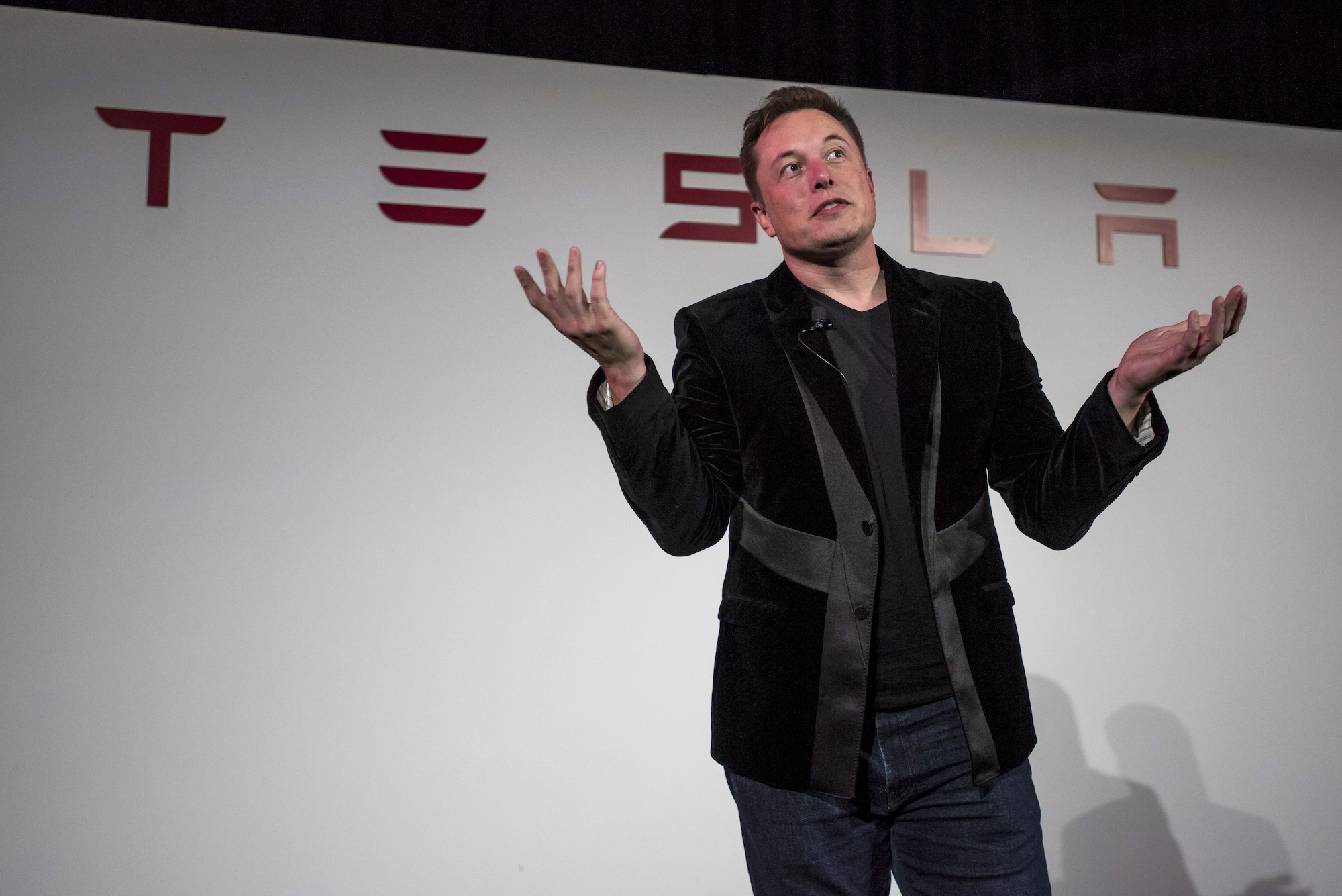 Elon Musk, chairman and chief executive officer of Tesla Motors, speaks during a press conference prior to unveiling the Model X SUV during an event in Fremont, California, on September 29, 2015.