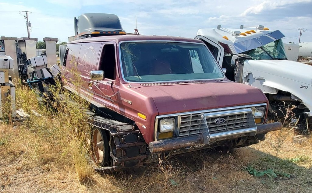 Ford Van Monster Tank abandoned in field