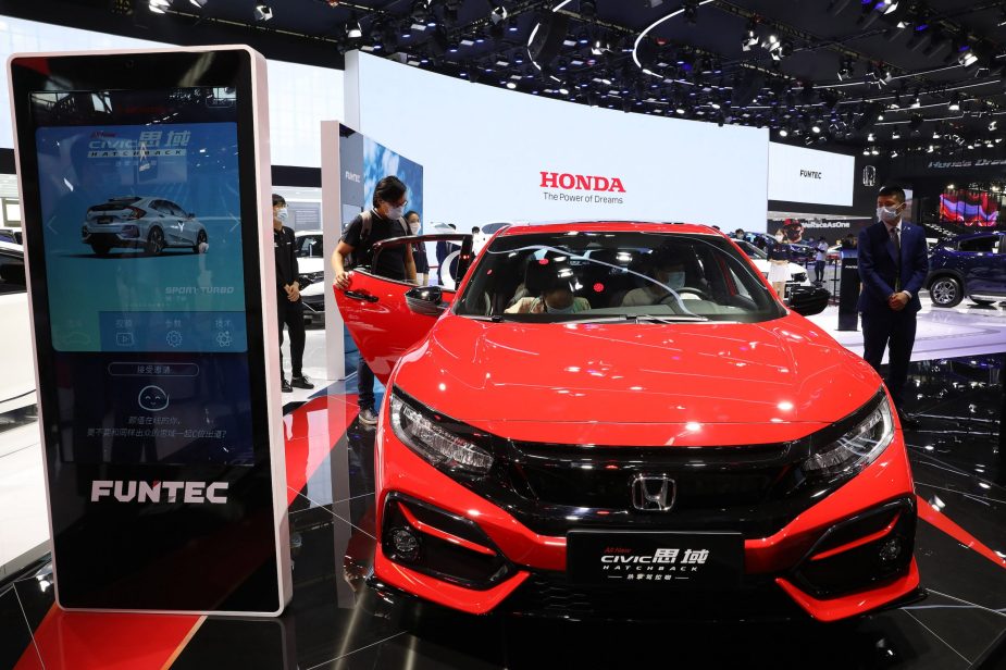 A Honda Civic sedan is on display during 2020 Beijing International Automotive Exhibition