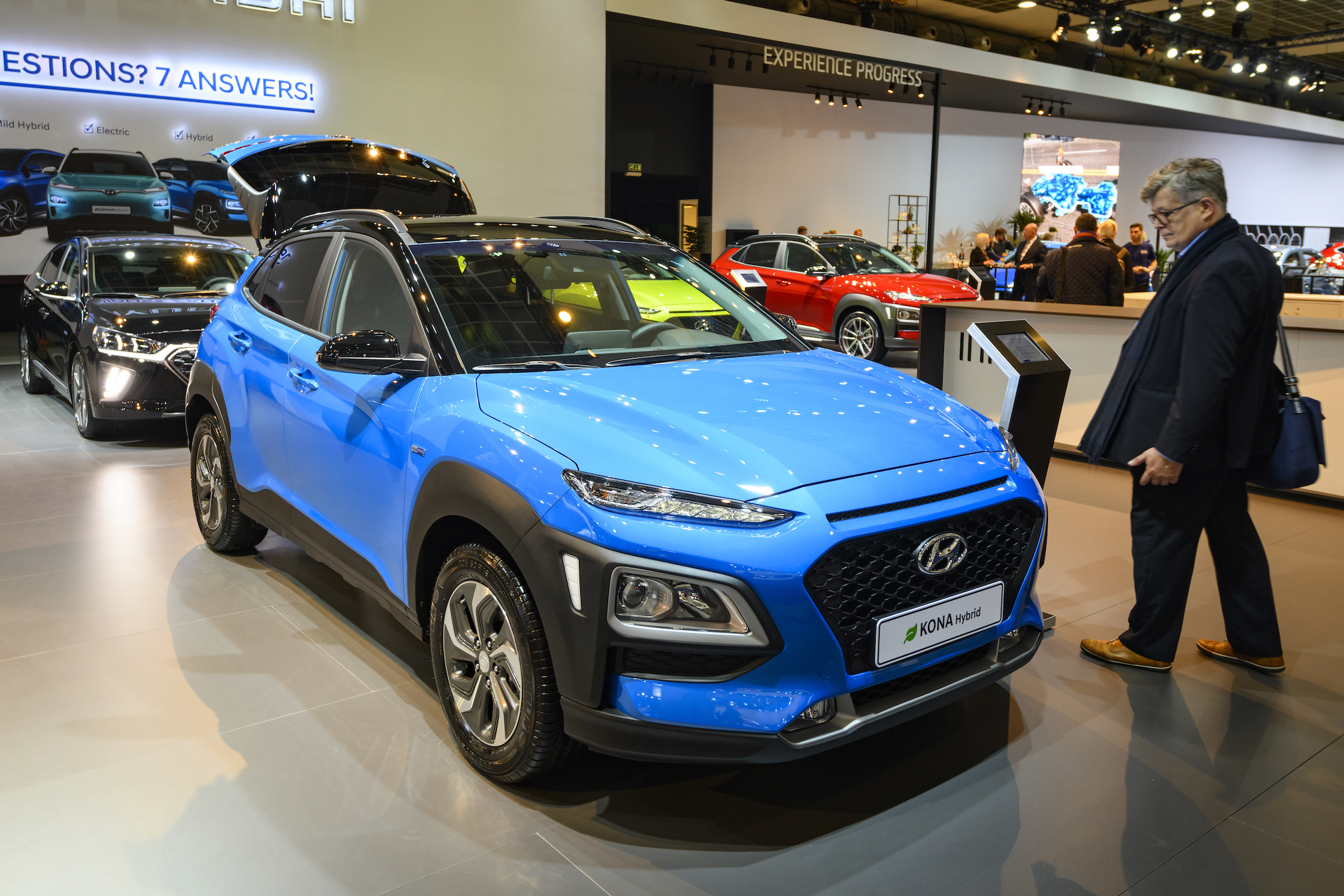 Hyundai Kona Hybrid compact crossover suv on display at Brussels Expo