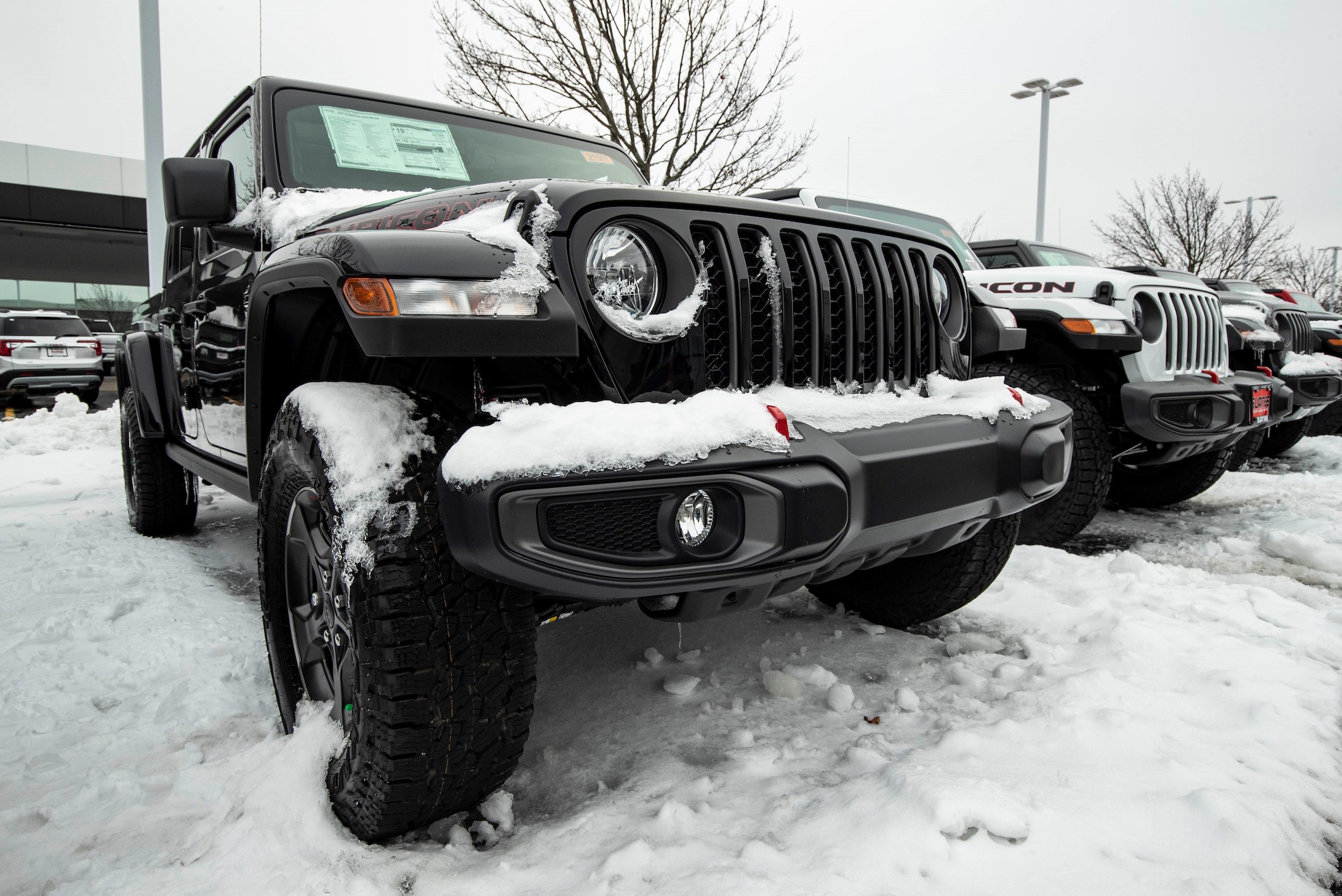 A Jeep Wrangler Rubicon is seen at a Fiat Chrysler Automobiles FCA dealership