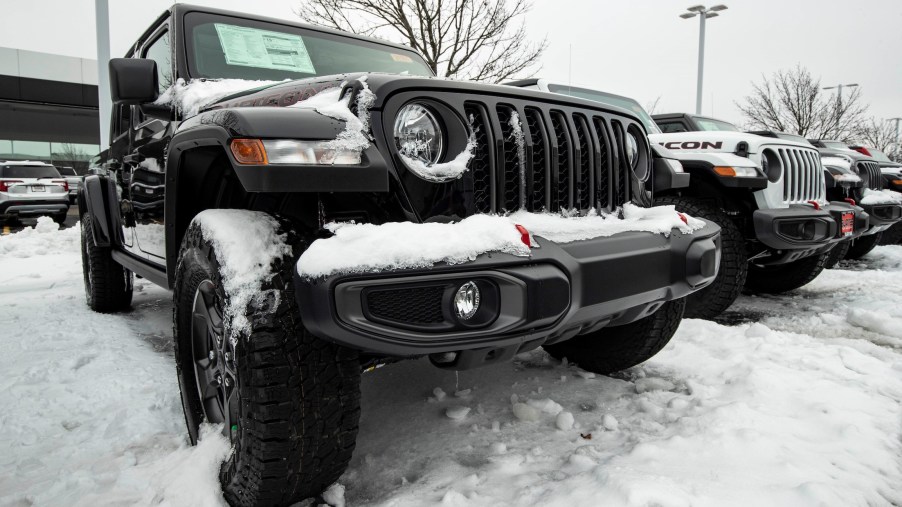 A Jeep Wrangler Rubicon is seen at a Fiat Chrysler Automobiles FCA dealership