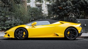 The Lamborghini Huracan Evo Spyder seen in Knightsbridge, London