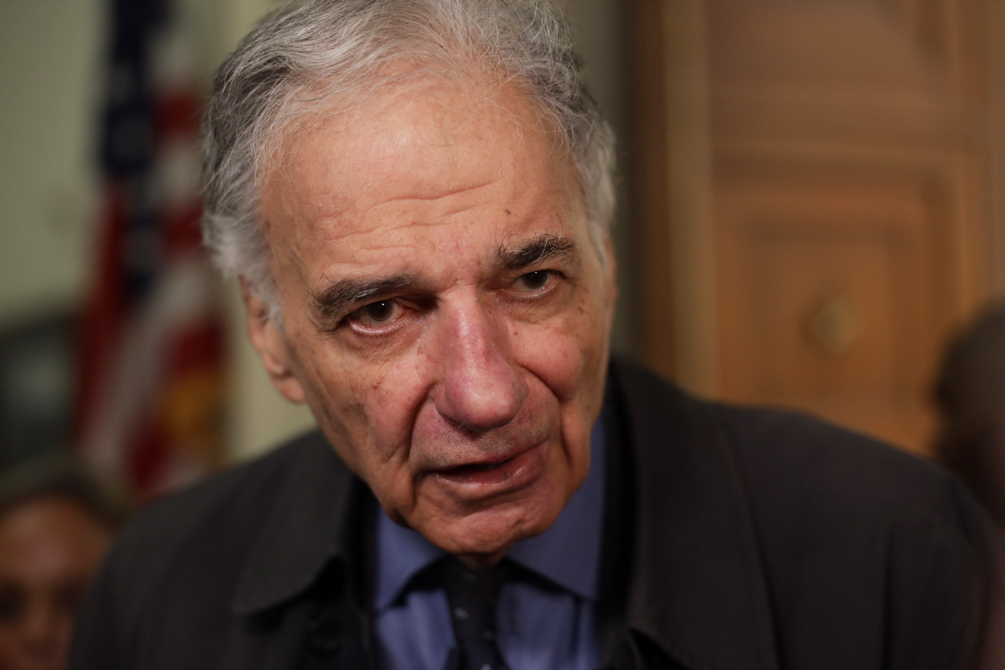 Consumer advocate Ralph Nader speaks to members of the media outside a House Transportation and Infrastructure Committee hearing on October 30, 2019, on Capitol Hill in Washington, D.C.