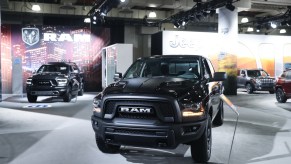 Ram trucks on display at an auto show