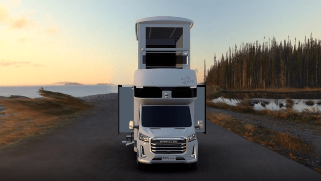 The SAIC Maxus Life Home V90 Villa Edition camper fully opened up