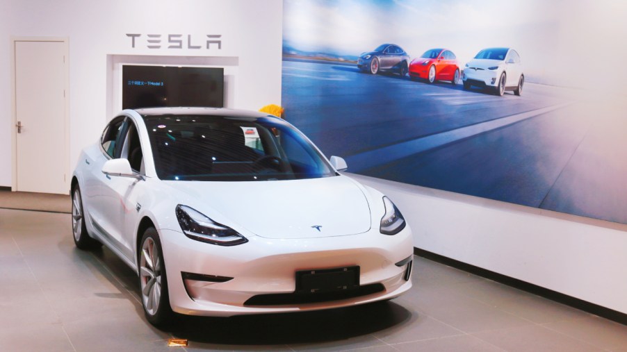 A Tesla on display in a store
