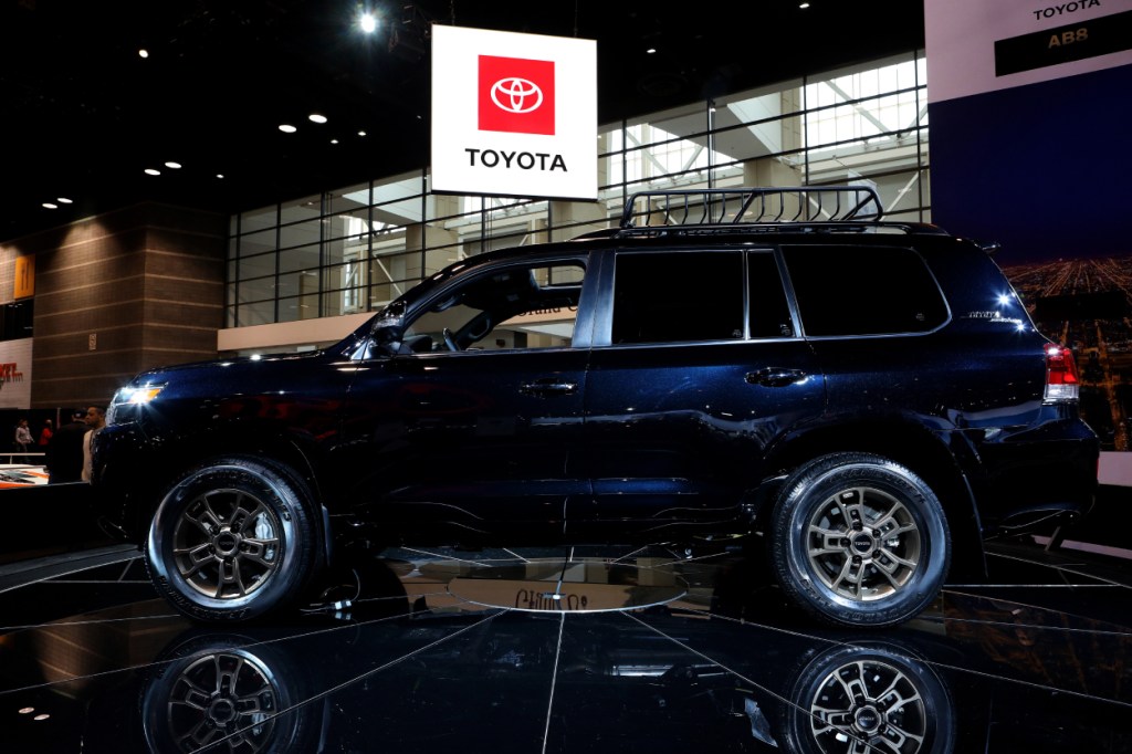 A Toyota Land Cruiser Heritage Edition on display at an auto show