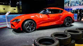 Toyota GR Supra sports car is on display during the 3rd China International Import Expo (CIIE) at the National Exhibition and Convention Center