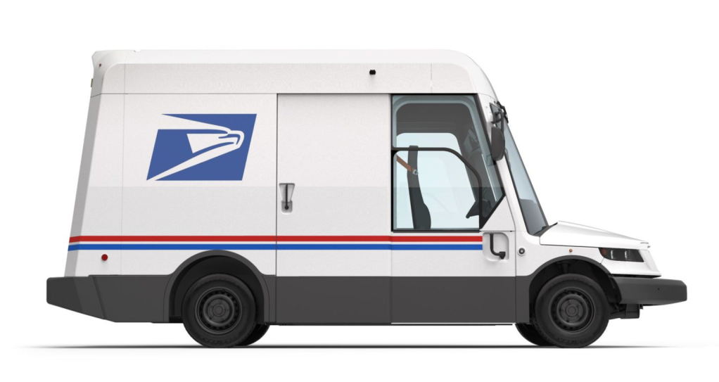 side view of USPS mail delivery vehicle