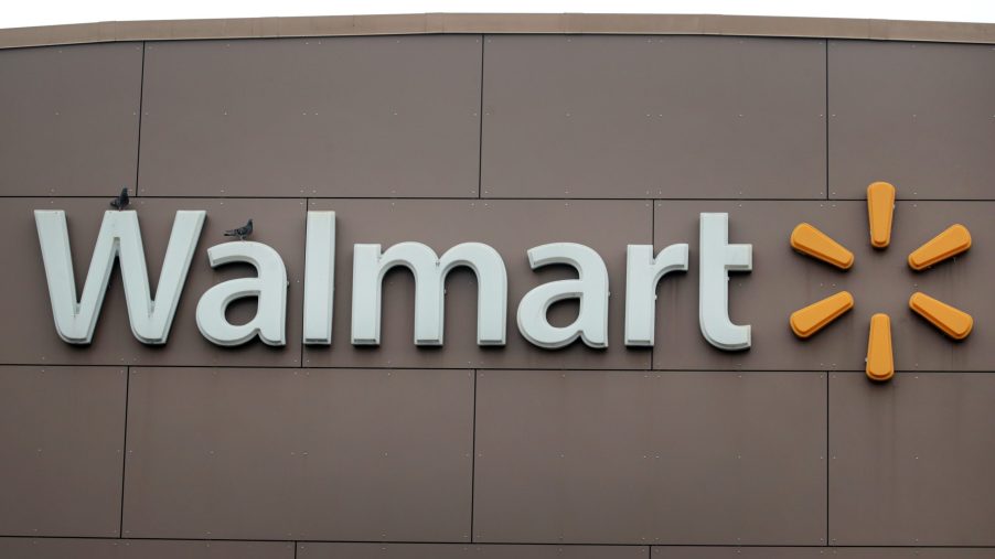 A Walmart sign hangs outside of a Walmart store in Chicago, Illinois.