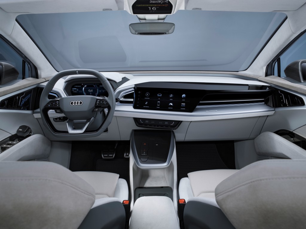 The white and silver interior of the Audi Q4 Sportback e-tron concept