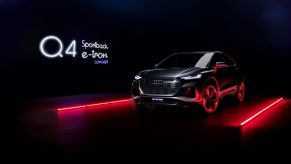 A low-light image previewing the Audi Q4 Sportback e-tron concept in Kinetic grey
