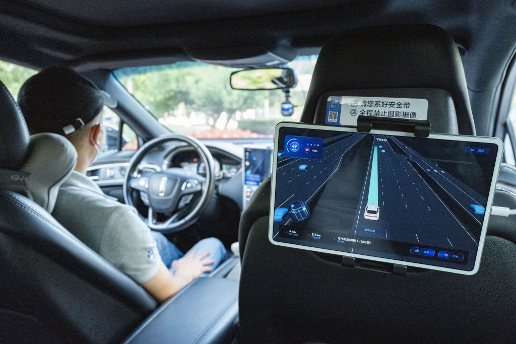 A look inside of a robotically driven taxi