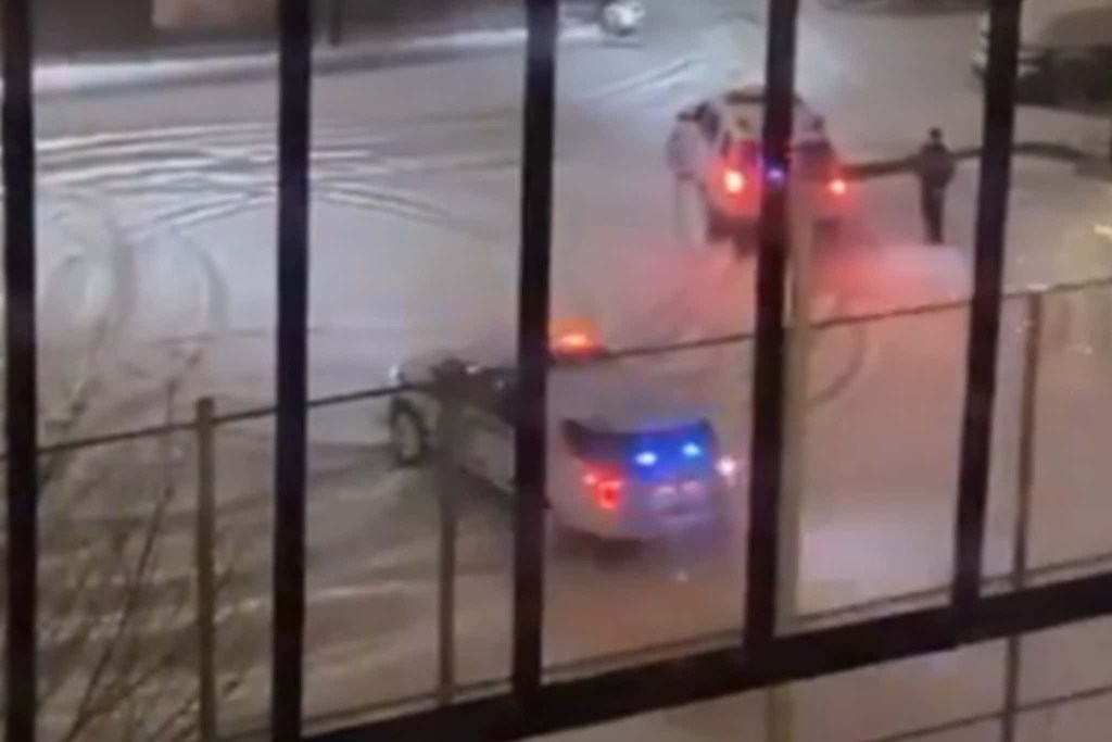 NYPD rip donuts during snow storm in NYC