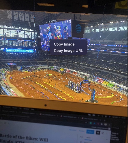 sitting in the press box of the 2021 AMA Supercross race in arlington TX