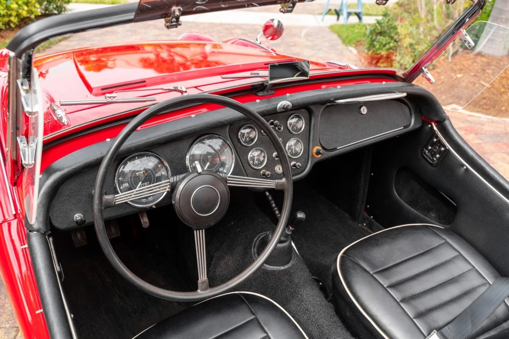 The black seats and dashboard of a TR3A-spec 1960 Triumph TR3