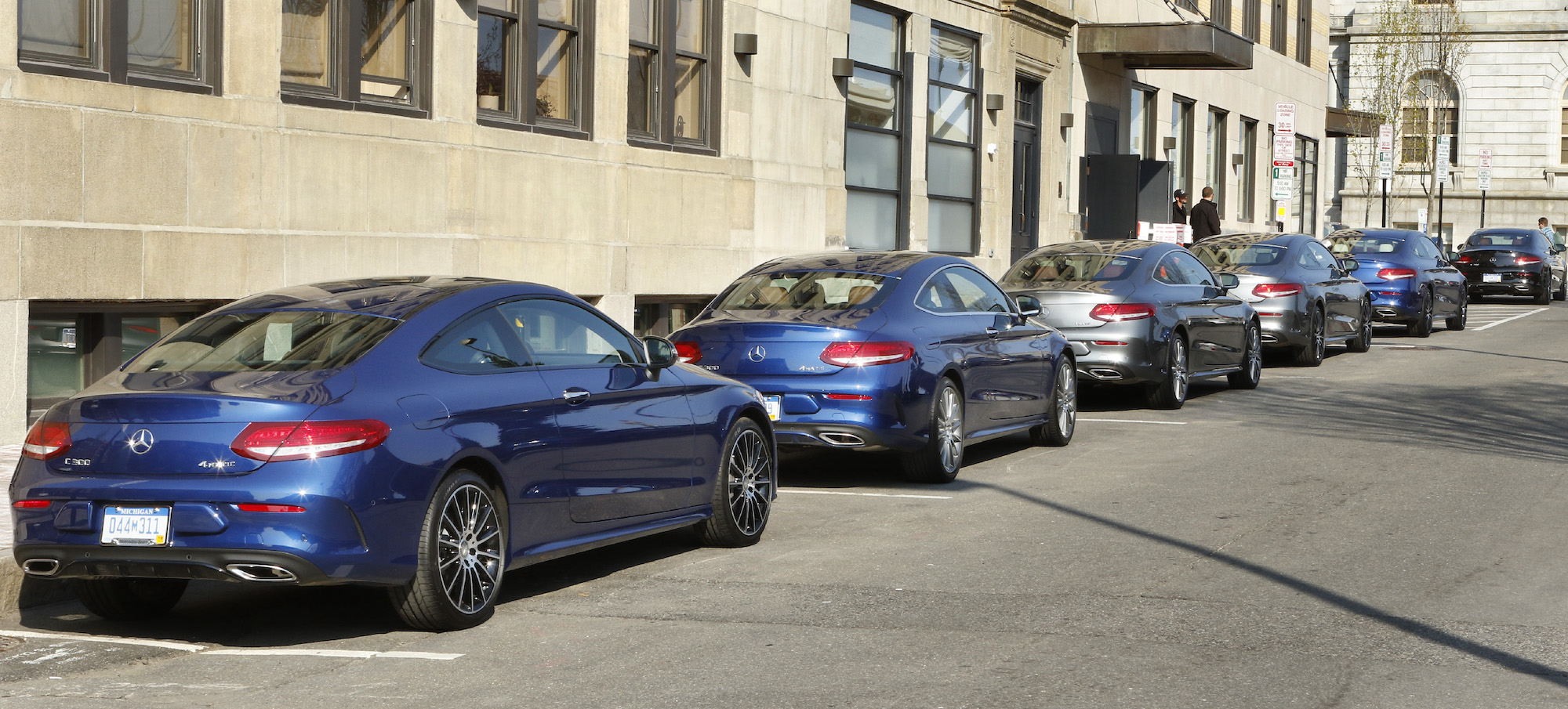 2016 Mercedes-Benz C300 coupes line Market Street outside the Press Hotel on Thursday, May 12, 2016