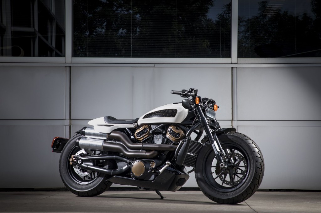 The white-and-black 2018 Harley-Davidson Custom 1250 Concept
