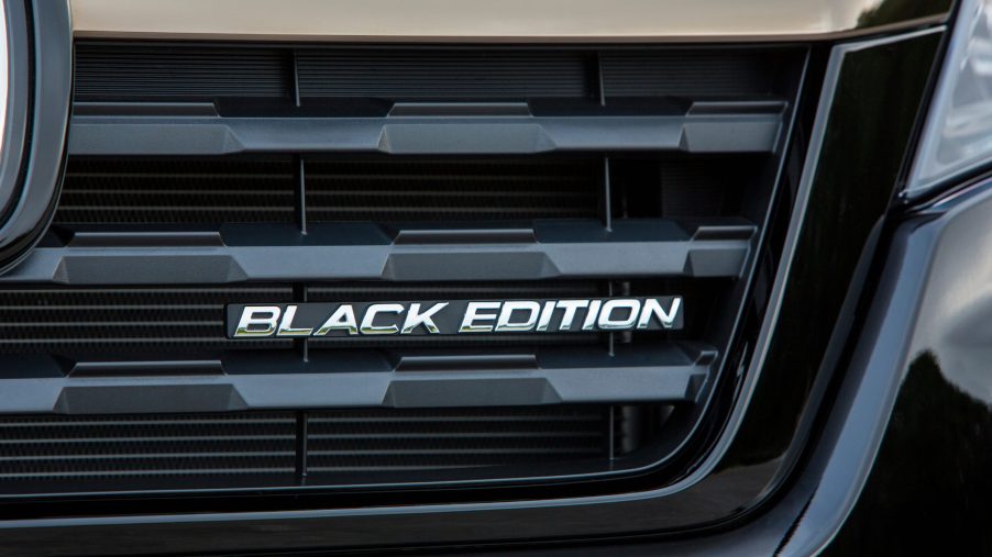 A close-up look at the "Black Edition" badge on the grille of the 2018 Honda Ridgeline